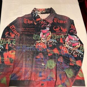 Mechant New York Times Multicolor Graphic Teddy Jacket Rare